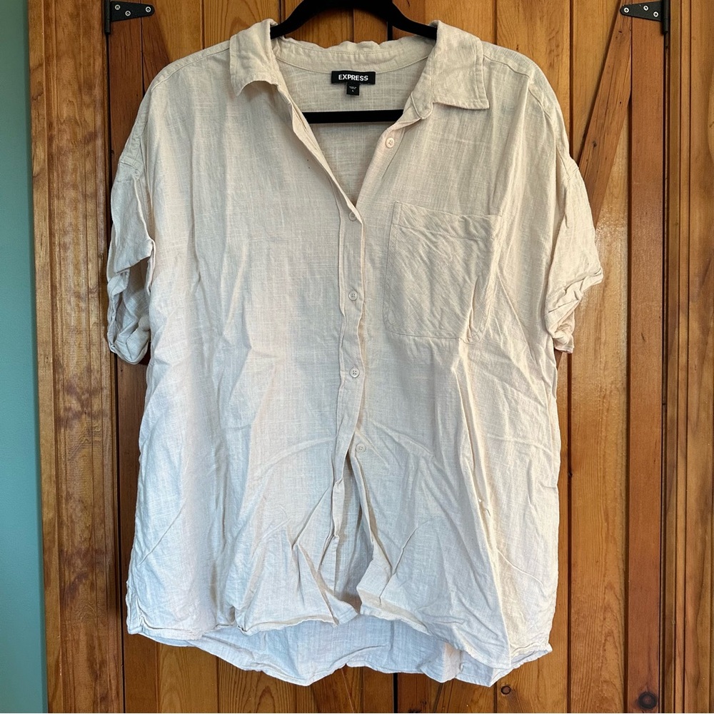 Express Cream Casual Button Down Shirt Short Sleeves